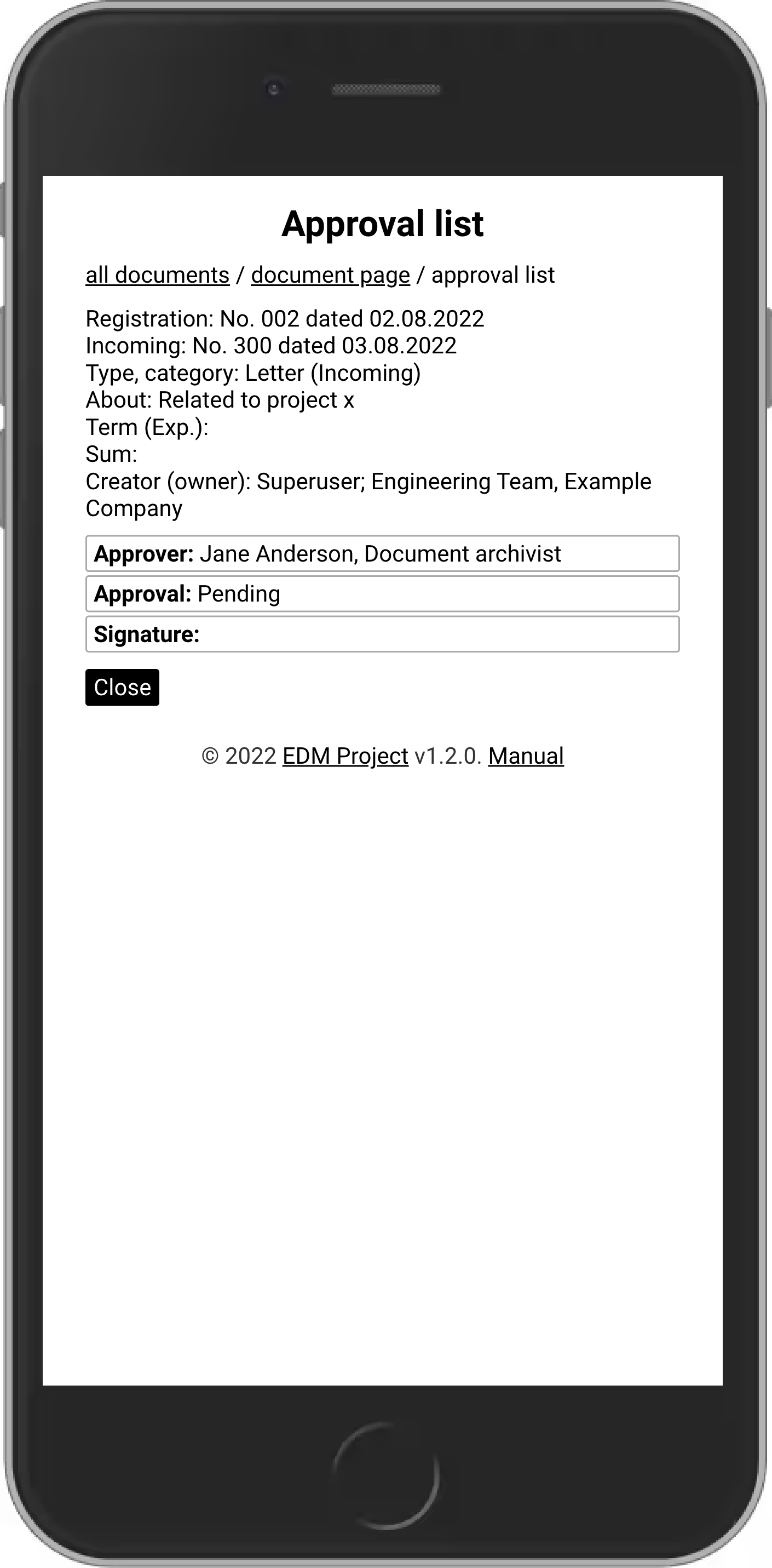Approval list mobile